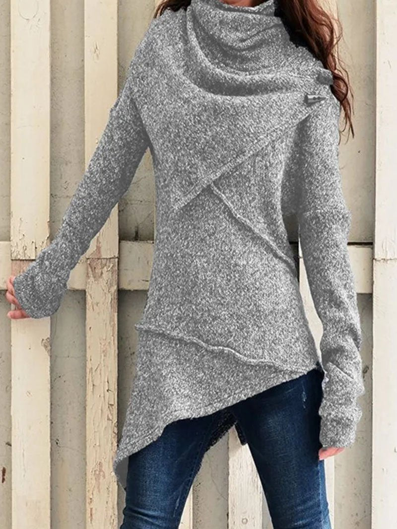 Women's Draped Collar Knit Jumper with Asymmetric Longline Hem