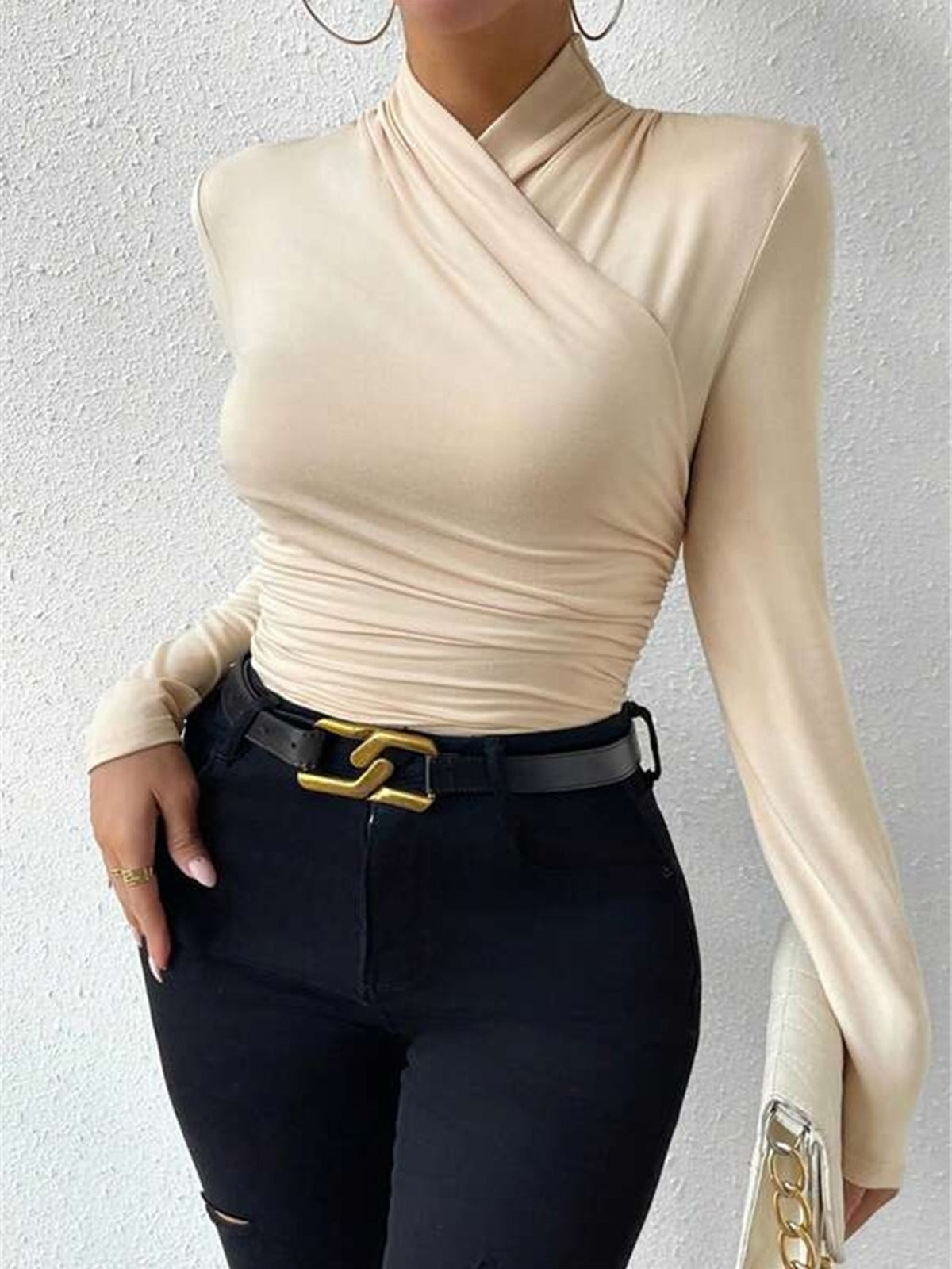 Women's Draped Crossover Long Sleeve Top