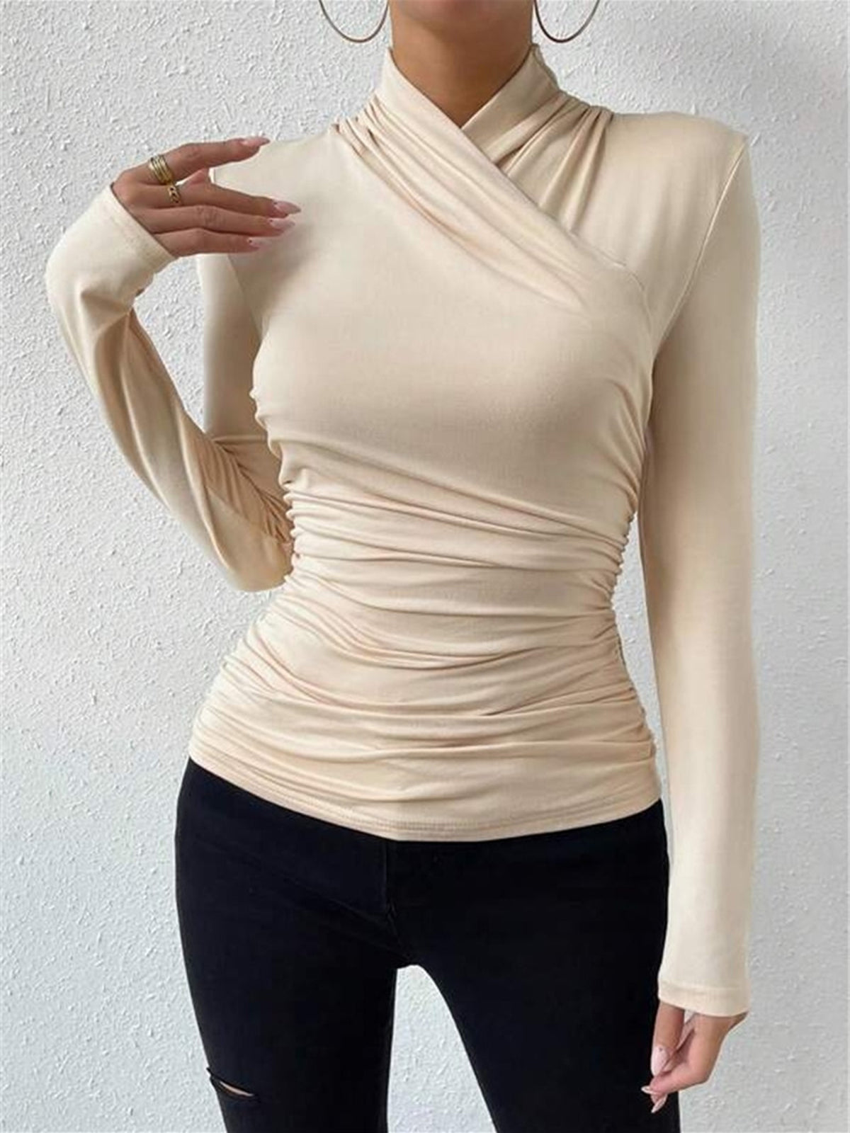 Women's Draped Crossover Long Sleeve Top
