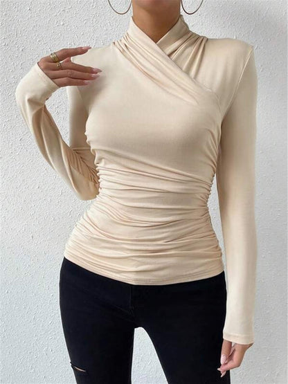Women's Draped Crossover Long Sleeve Top