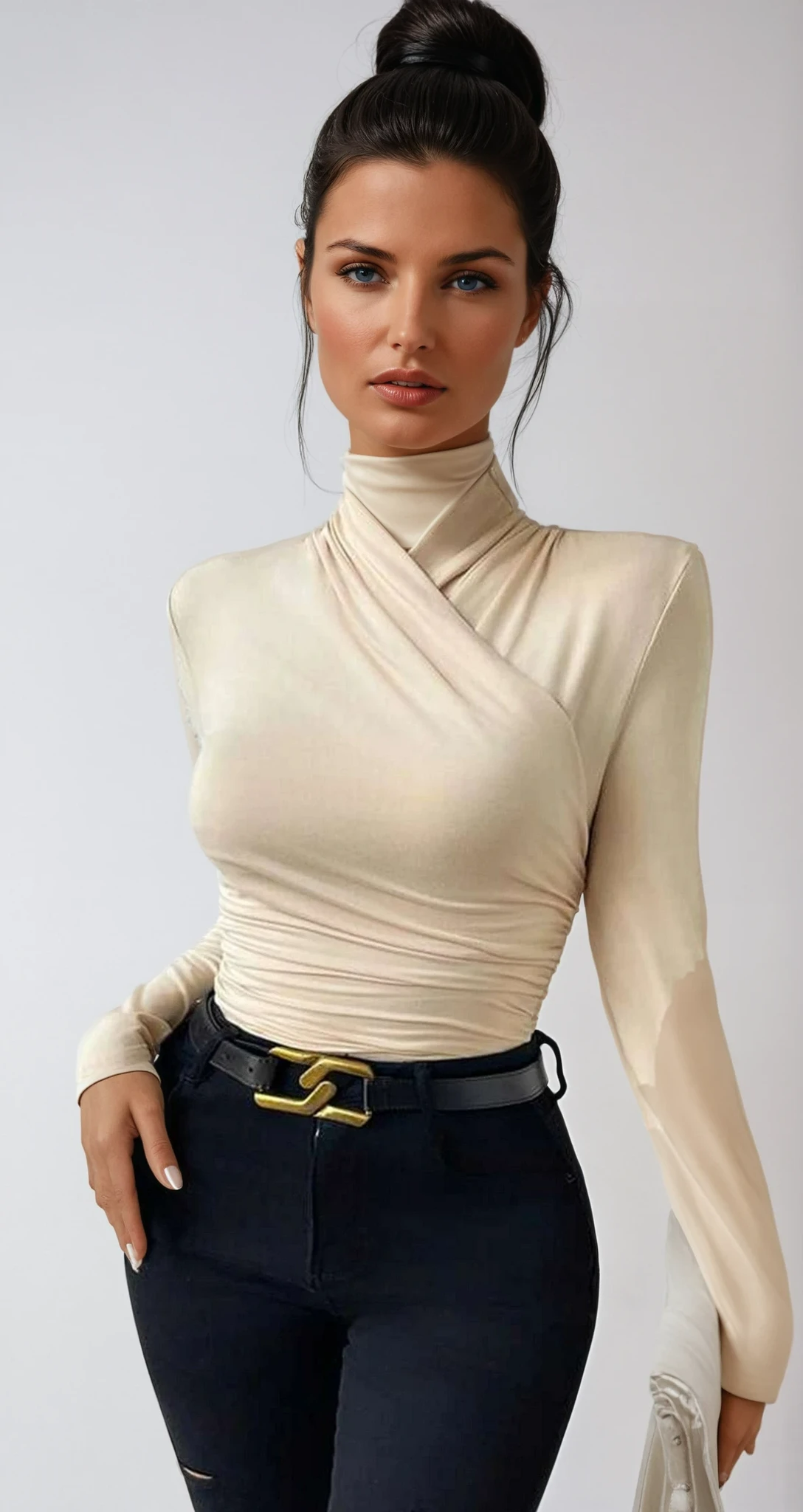 Women's Draped Crossover Long Sleeve Top