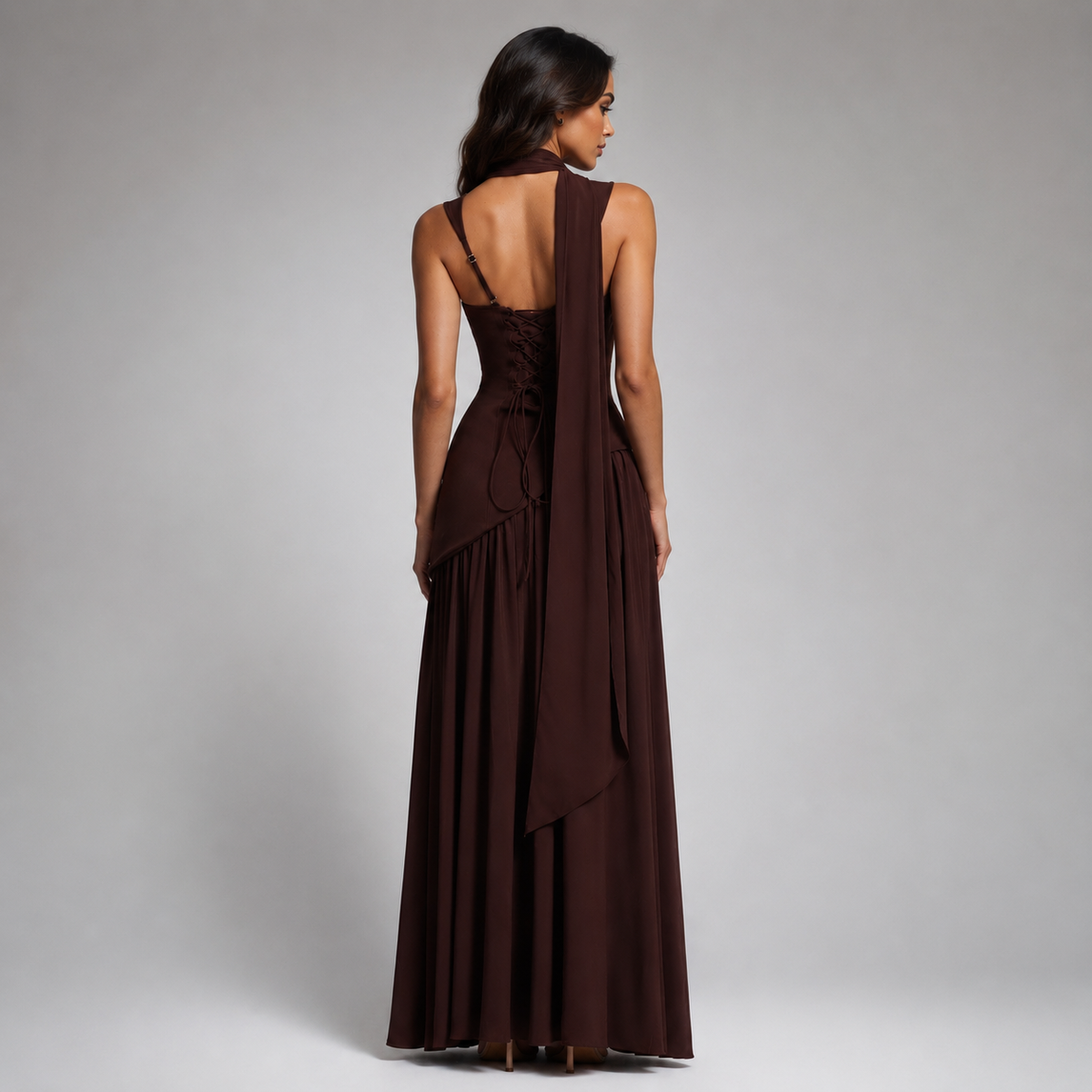 Women's Draped Satin Look Maxi Dress