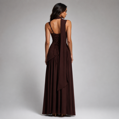 Women's Draped Satin Look Maxi Dress