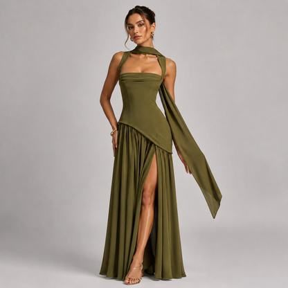 Women's Draped Satin Look Maxi Dress