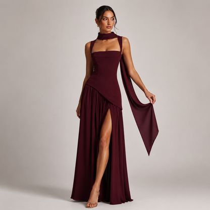 Women's Draped Satin Look Maxi Dress