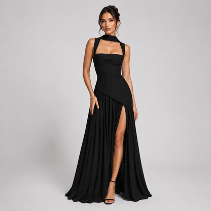 Women's Draped Satin Look Maxi Dress