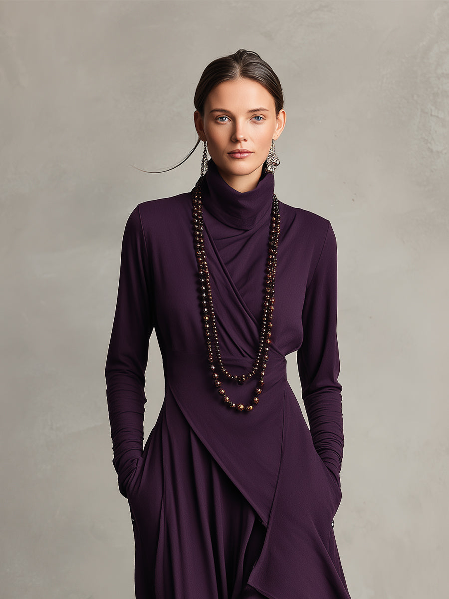 Women's Draped Turtleneck Knit Dress
