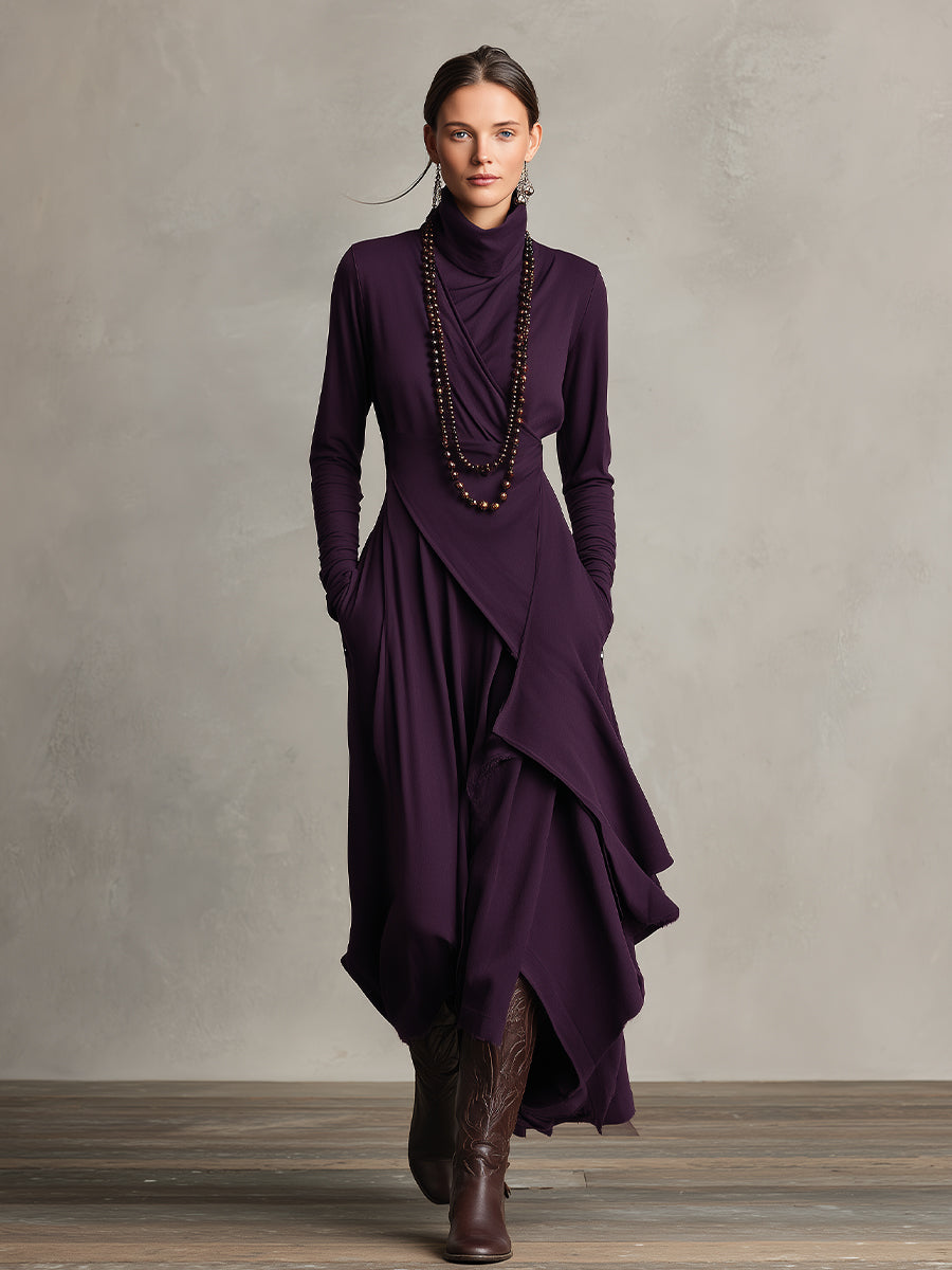 Women's Draped Turtleneck Knit Dress