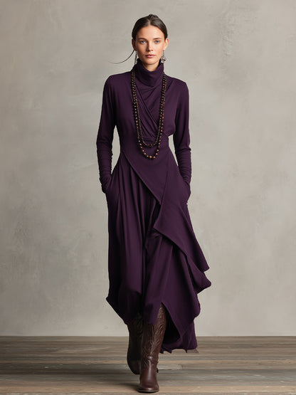 Women's Draped Turtleneck Knit Dress