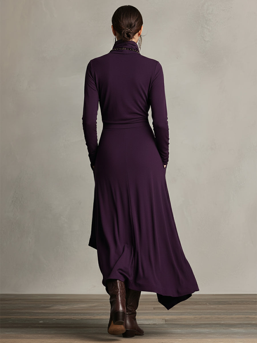 Women's Draped Turtleneck Knit Dress