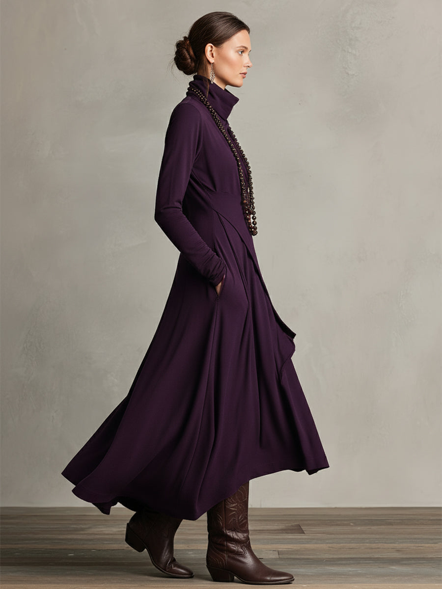 Women's Draped Turtleneck Knit Dress