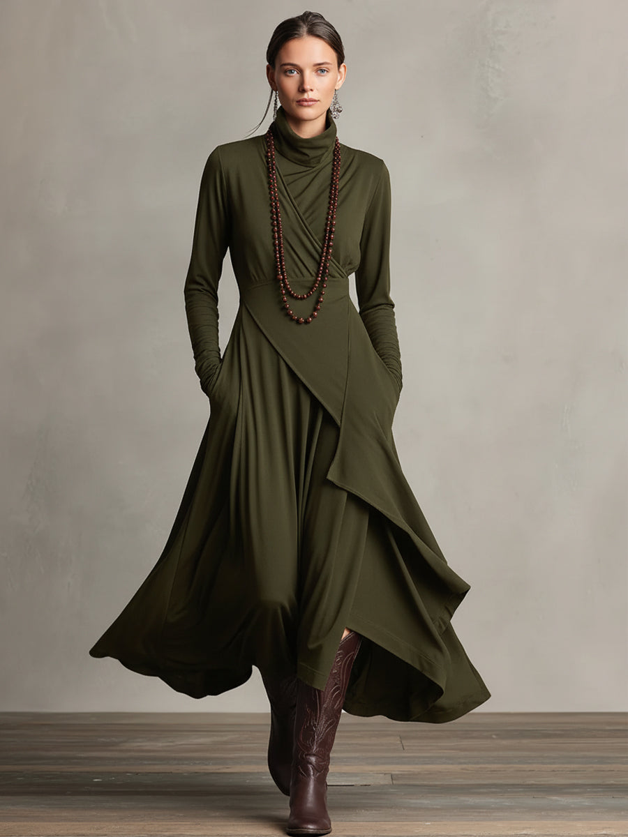 Women's Draped Turtleneck Knit Dress