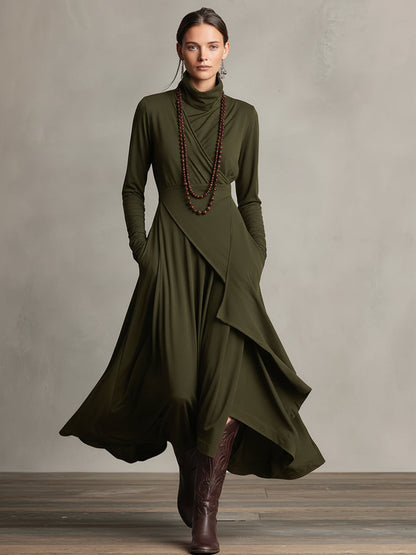 Women's Draped Turtleneck Knit Dress