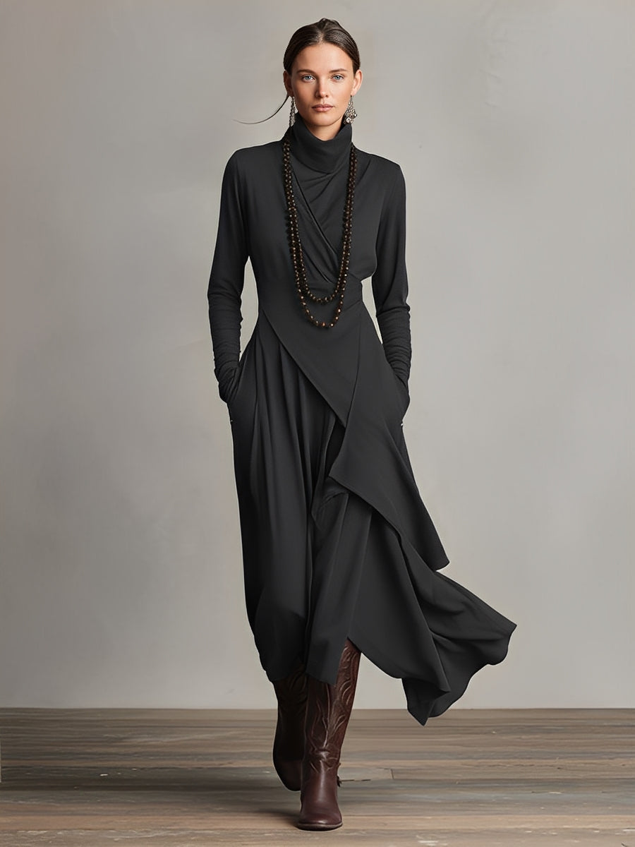 Women's Draped Turtleneck Knit Dress