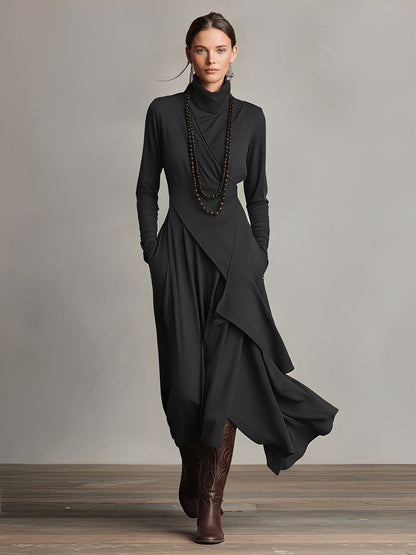 Women's Draped Turtleneck Knit Dress
