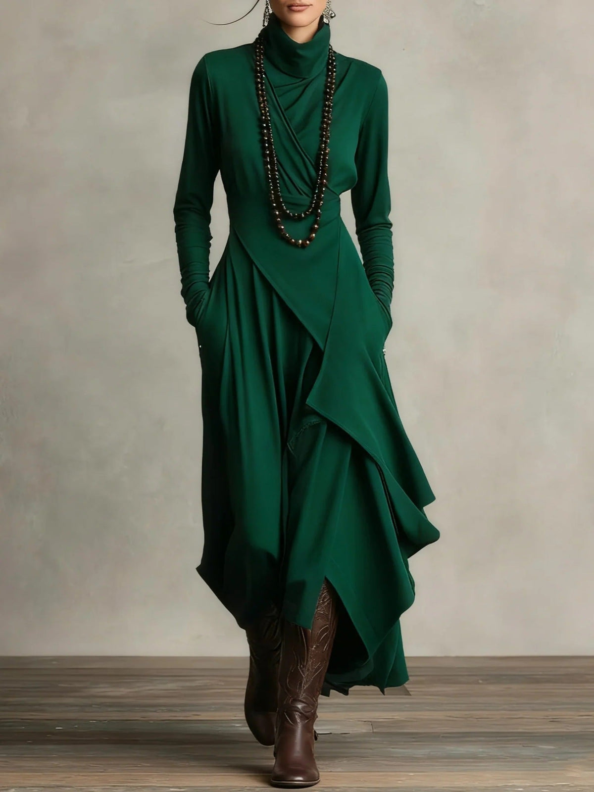 Women's Draped Turtleneck Knit Dress