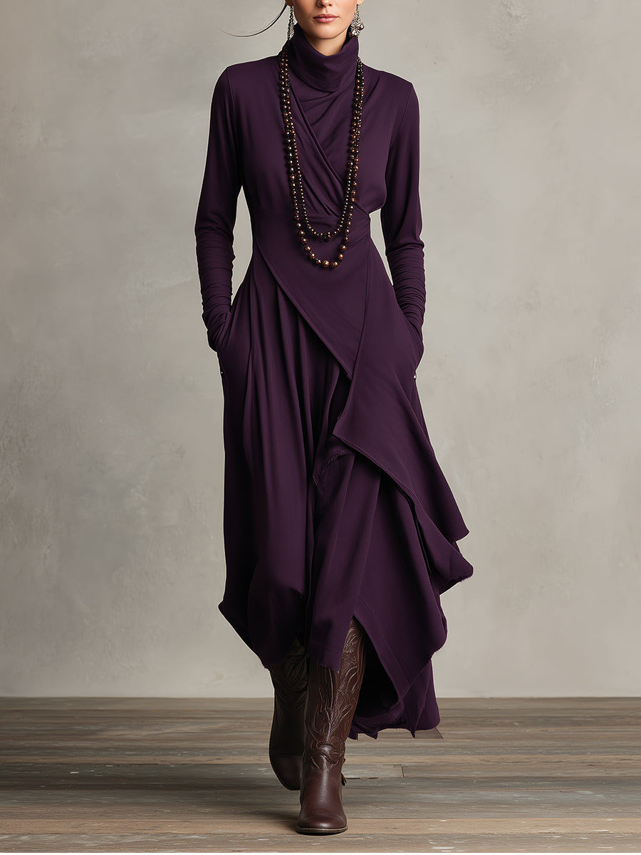 Women's Draped Turtleneck Knit Dress