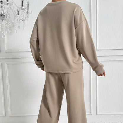 Women's Drop Shoulder Top and Wide Leg Trousers Co Ord Set