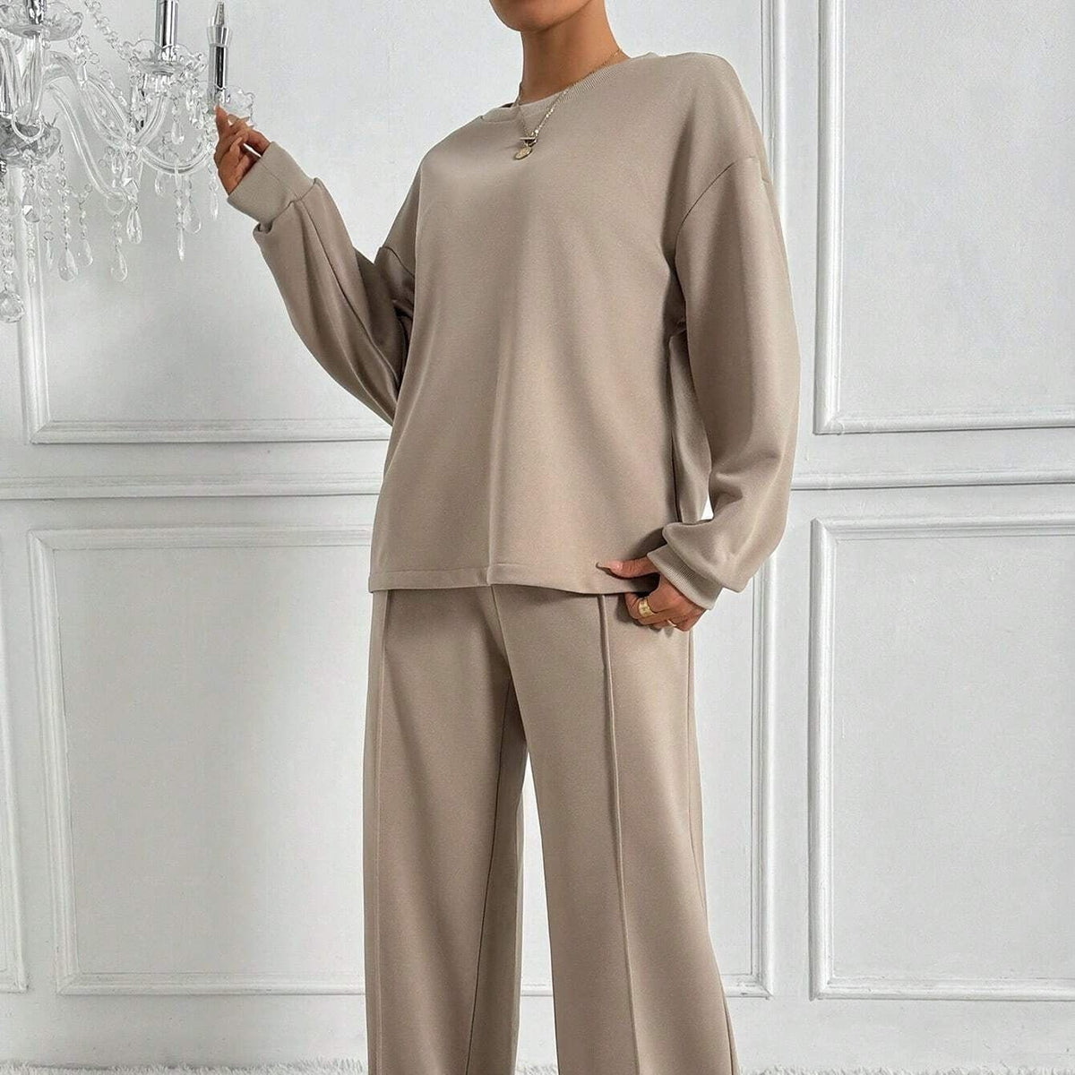 Women's Drop Shoulder Top and Wide Leg Trousers Co Ord Set