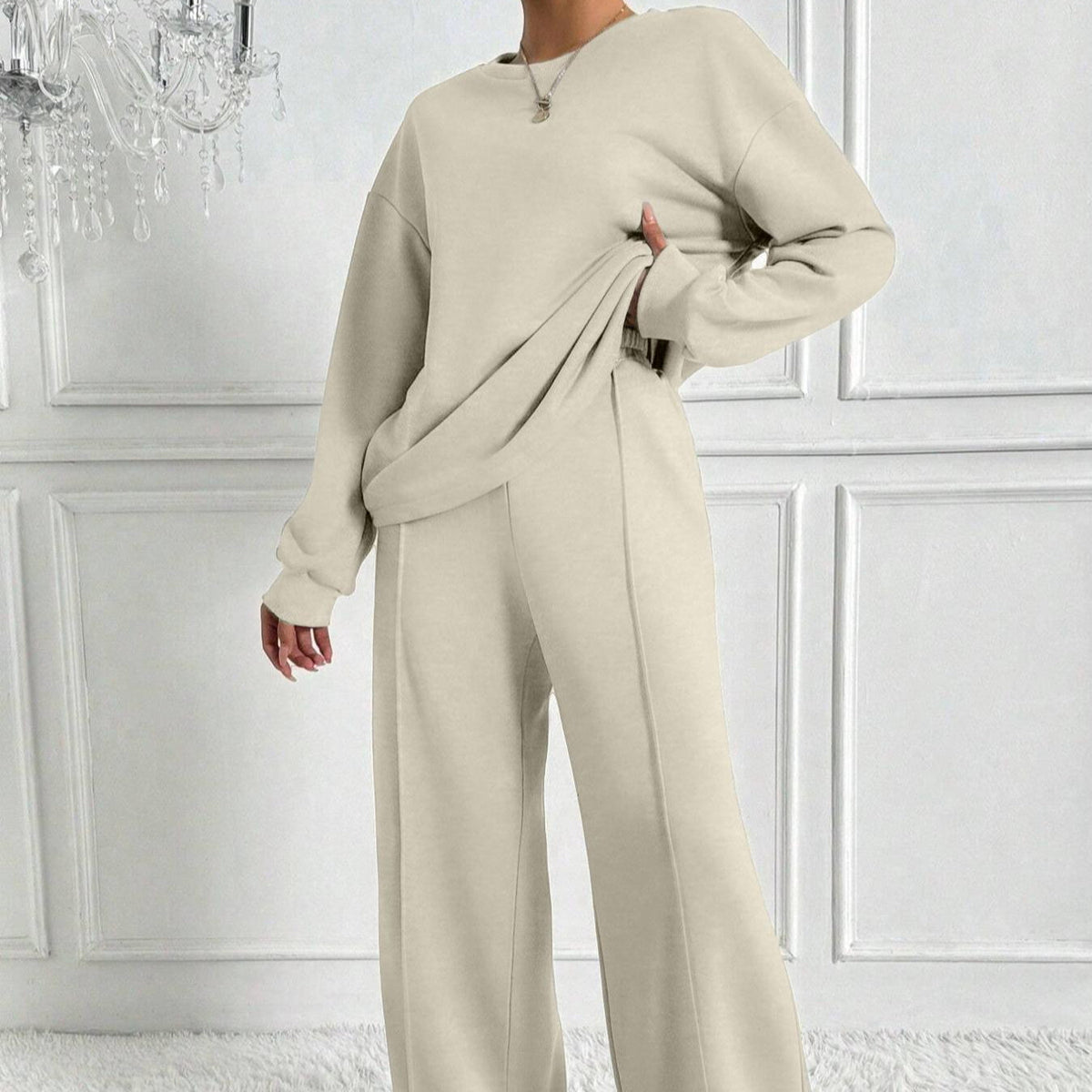 Women's Drop Shoulder Top and Wide Leg Trousers Co Ord Set