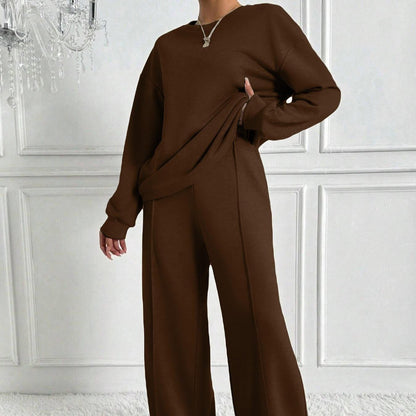 Women's Drop Shoulder Top and Wide Leg Trousers Co Ord Set