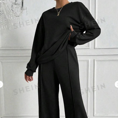 Women's Drop Shoulder Top and Wide Leg Trousers Co Ord Set