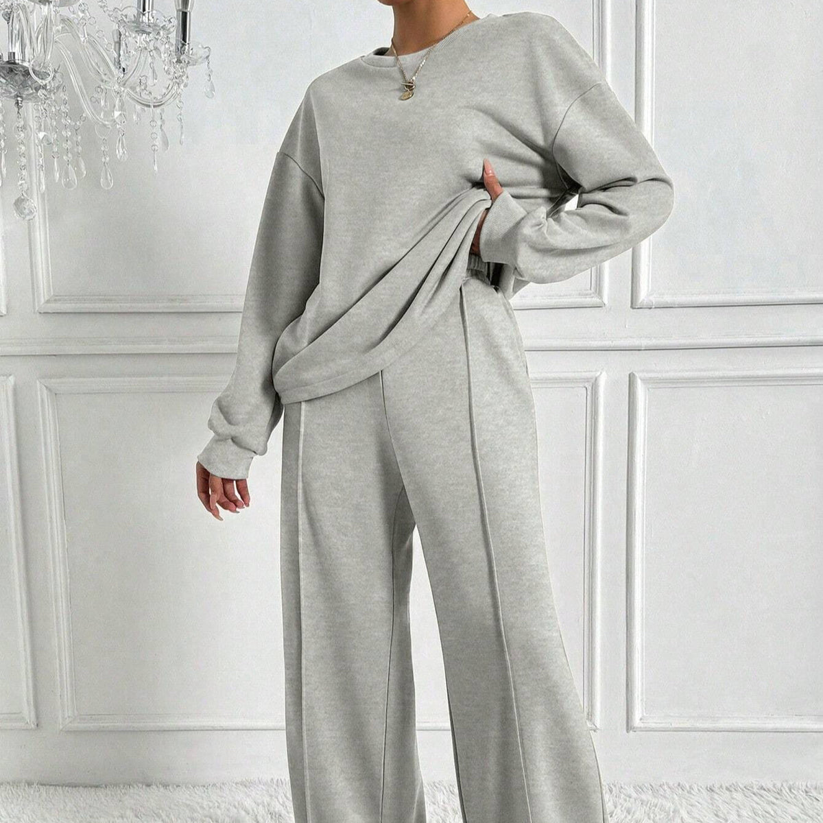 Women's Drop Shoulder Top and Wide Leg Trousers Co Ord Set