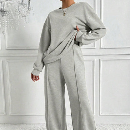 Women's Drop Shoulder Top and Wide Leg Trousers Co Ord Set