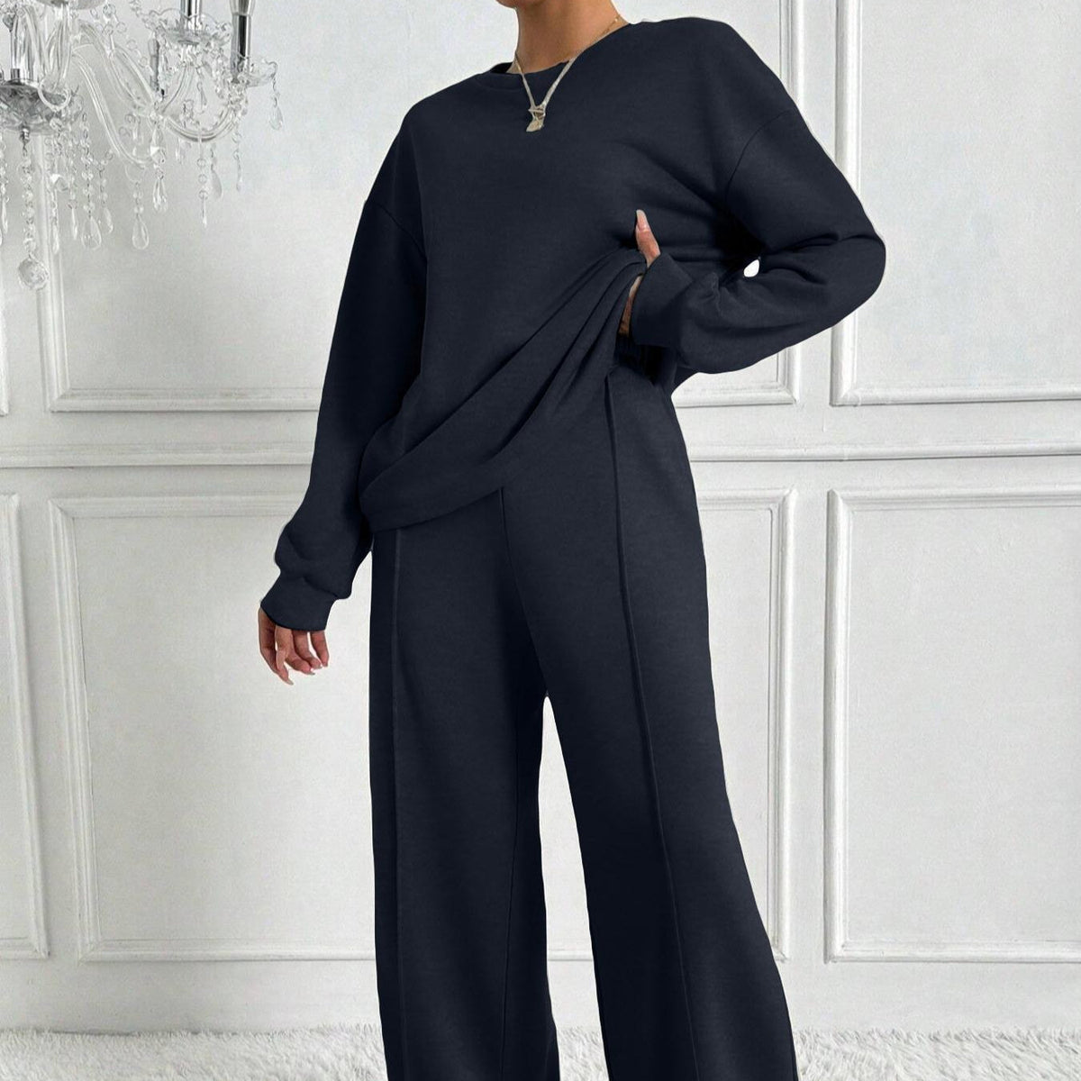 Women's Drop Shoulder Top and Wide Leg Trousers Co Ord Set