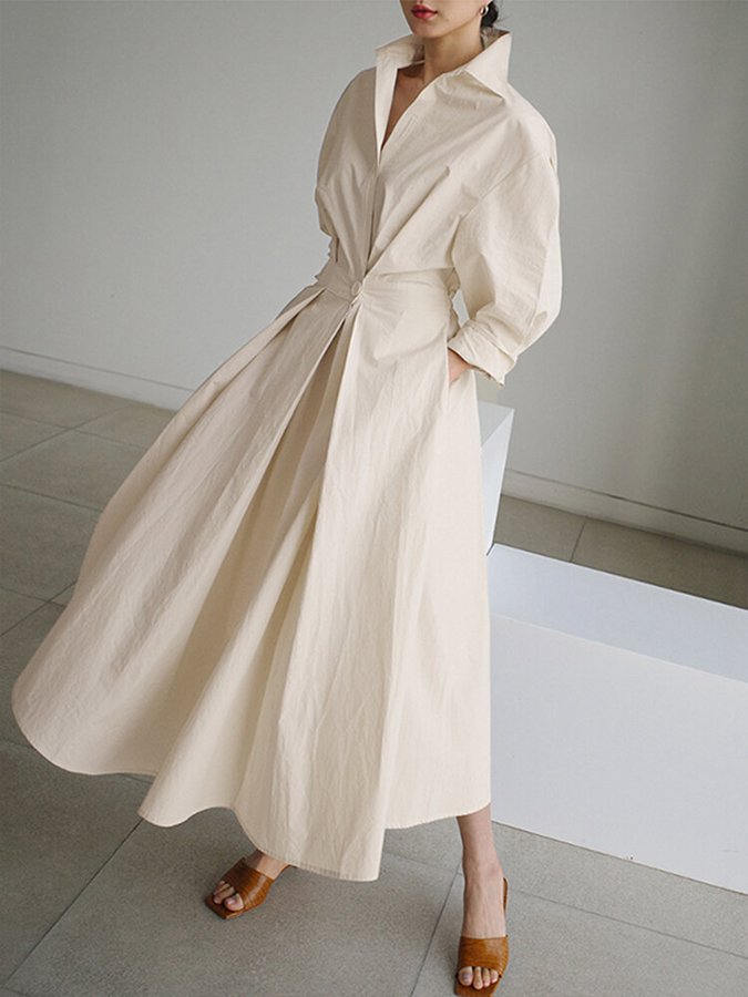Women's Elegant Belted Shirt Dress