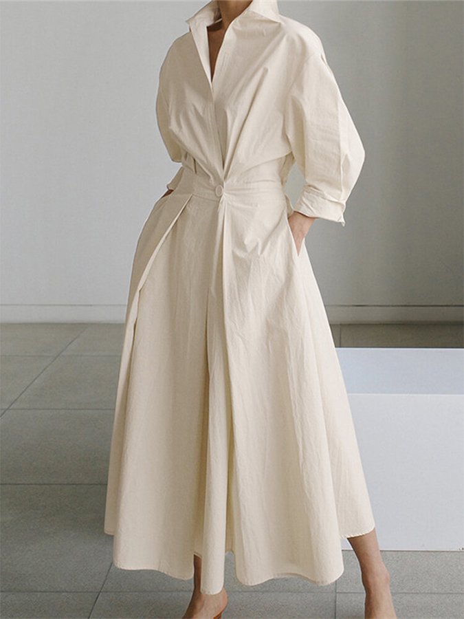 Women's Elegant Belted Shirt Dress