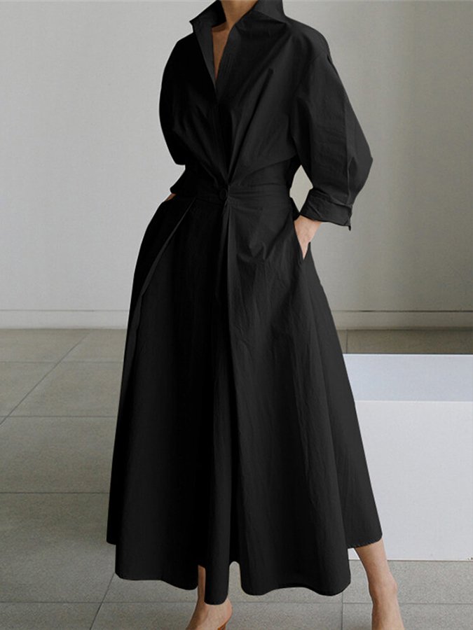 Women's Elegant Belted Shirt Dress