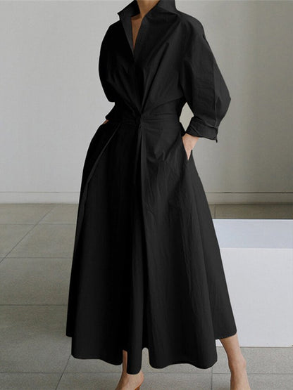 Women's Elegant Belted Shirt Dress