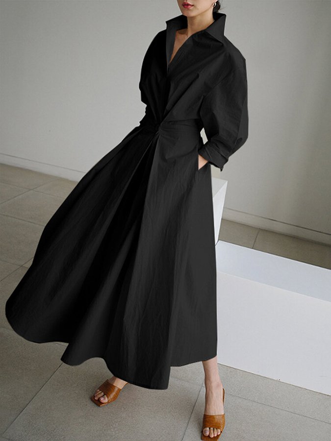 Women's Elegant Belted Shirt Dress
