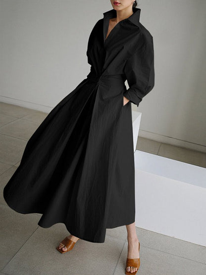 Women's Elegant Belted Shirt Dress