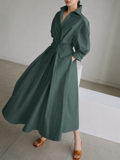 Women's Elegant Belted Shirt Dress