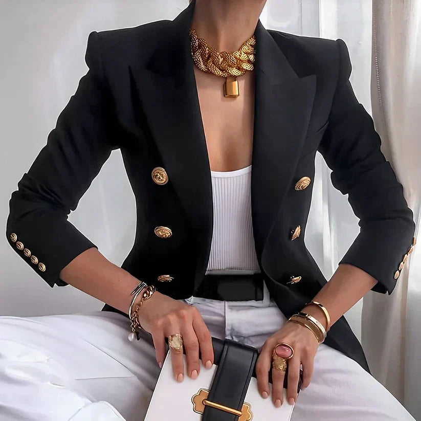 Women's Elegant Double-Breasted Blazer with Gold Buttons