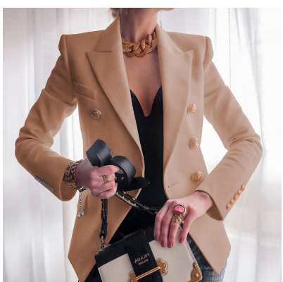 Women's Elegant Double-Breasted Blazer with Gold Buttons