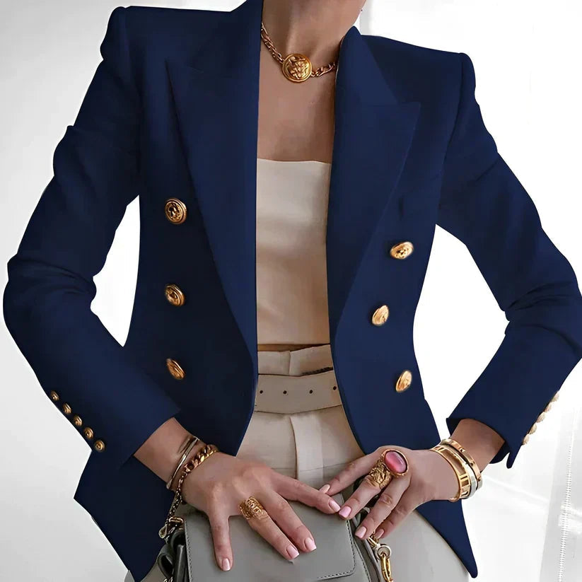 Women's Elegant Double-Breasted Blazer with Gold Buttons