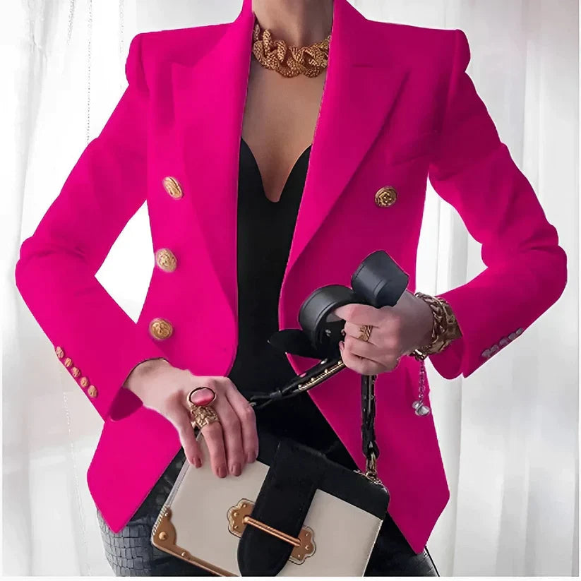 Women's Elegant Double-Breasted Blazer with Gold Buttons