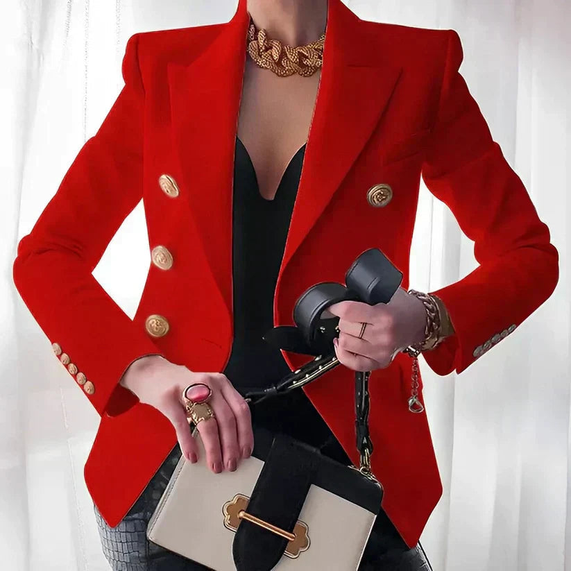Women's Elegant Double-Breasted Blazer with Gold Buttons