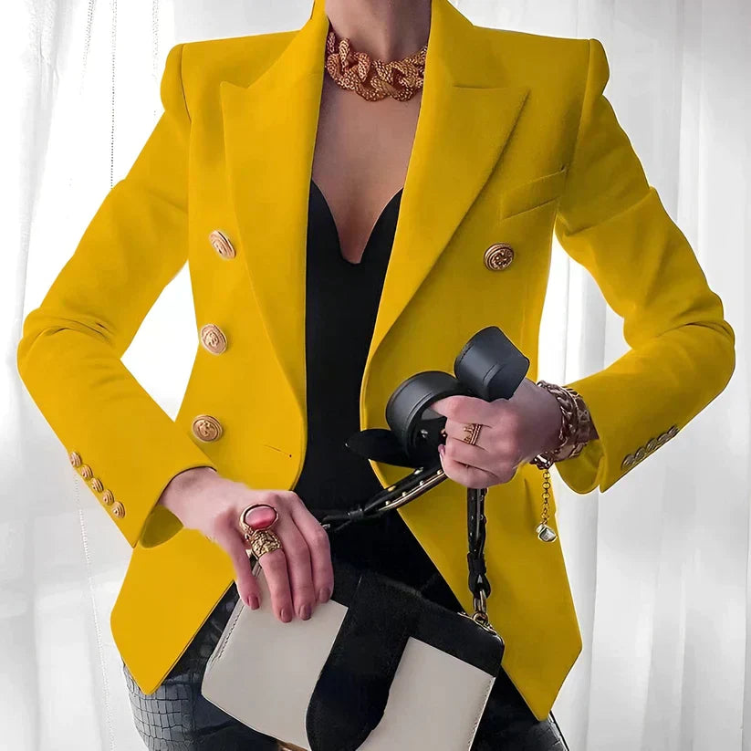 Women's Elegant Double-Breasted Blazer with Gold Buttons