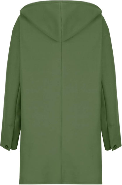 Women's Elegant Longline Winter Coat with Hood & Notch Lapel