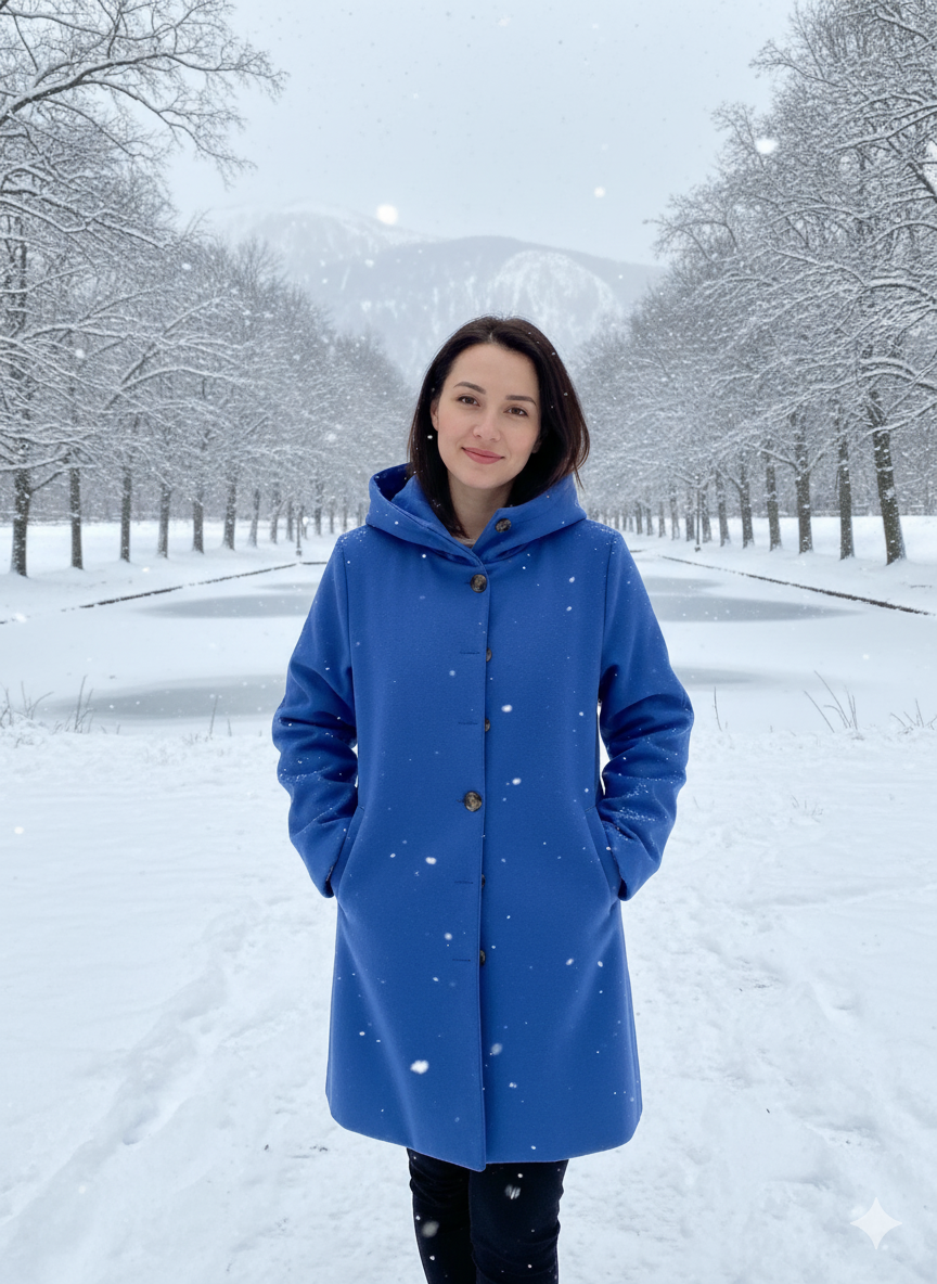 Women's Elegant Longline Winter Coat with Hood & Notch Lapel
