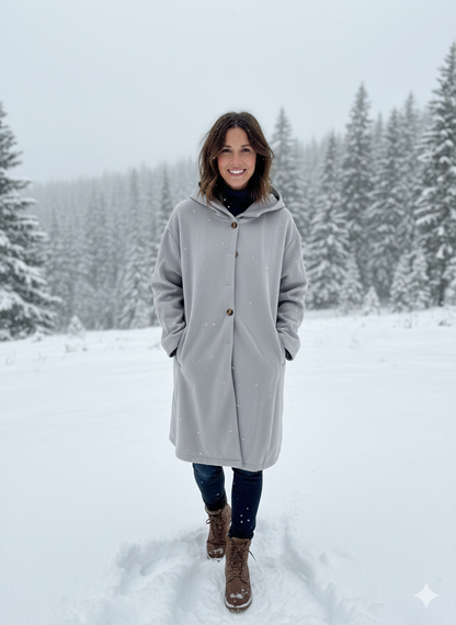 Women's Elegant Longline Winter Coat with Hood & Notch Lapel