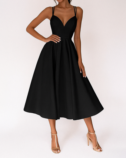 Women's Elegant Midi Dress with V-Neckline