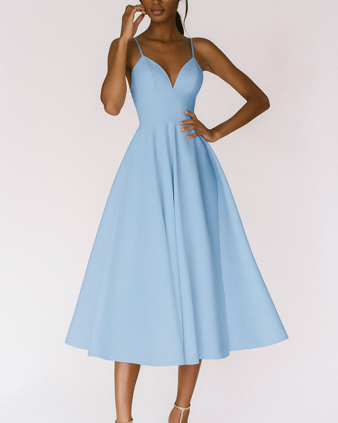 Women's Elegant Midi Dress with V-Neckline