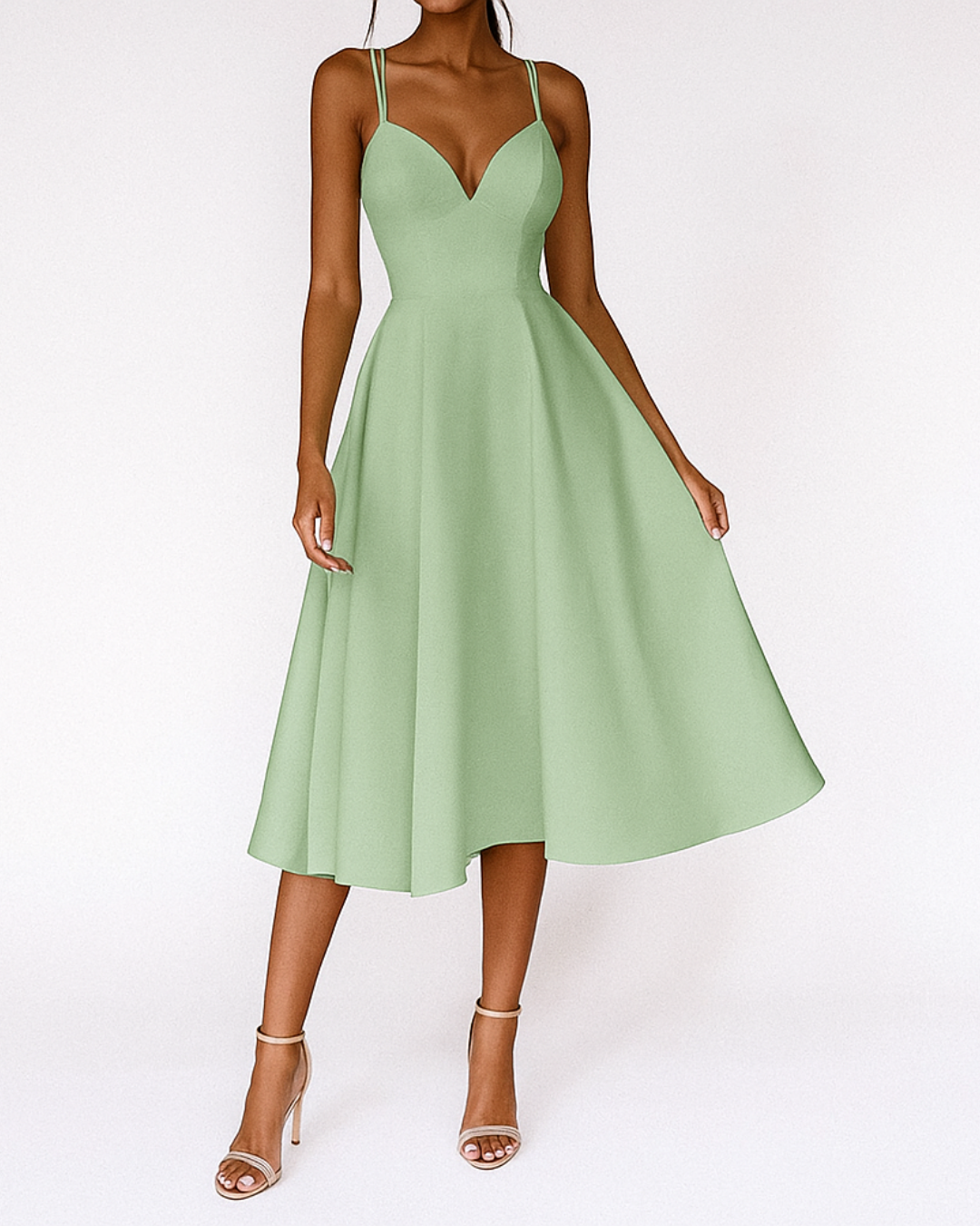 Women's Elegant Midi Dress with V-Neckline