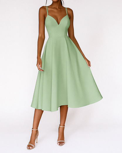 Women's Elegant Midi Dress with V-Neckline