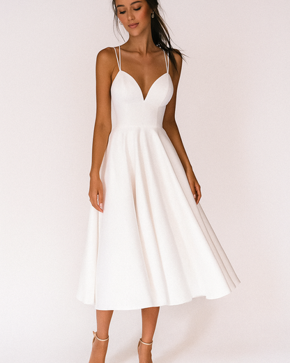 Women's Elegant Midi Dress with V-Neckline